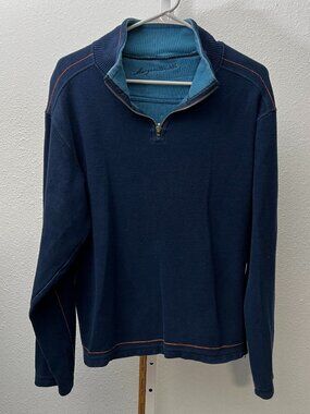 Margaritaville Navy Blue Quarter-Zip Embroidered Sweater SZ Med